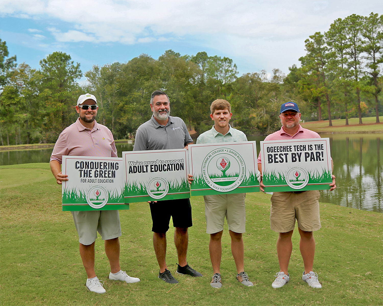 Ogeechee Technnical College & J. David Russell Golf Tournament 2023 first-place net total winners - Bulloch Solutions with golfers Jeffery Beck, John Scott, Matt Meyer, and Logan Smith.