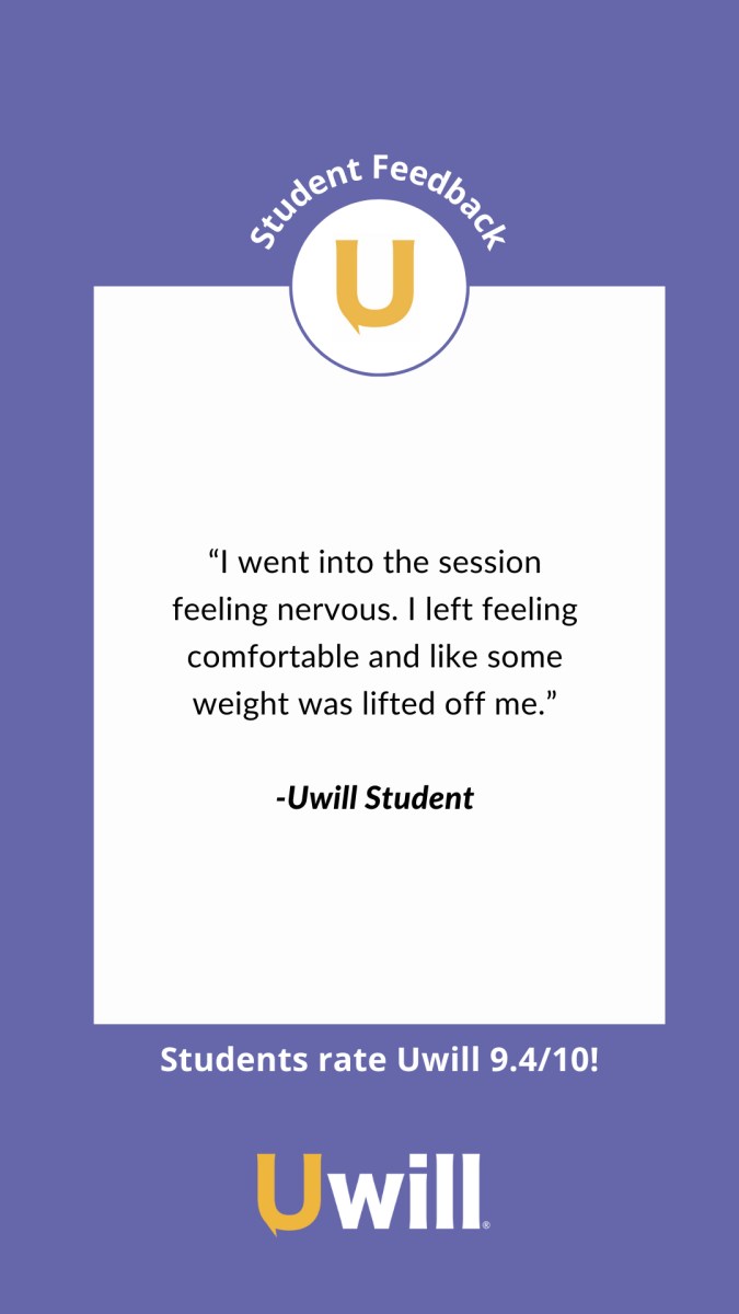 I went into the session feeling nervous. I left feeling comfortable and like some weight was lifted off me. - UWill Student