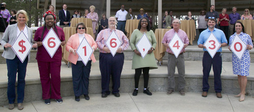 President Lori Durden and the board revealing the total amount raised, $616,430